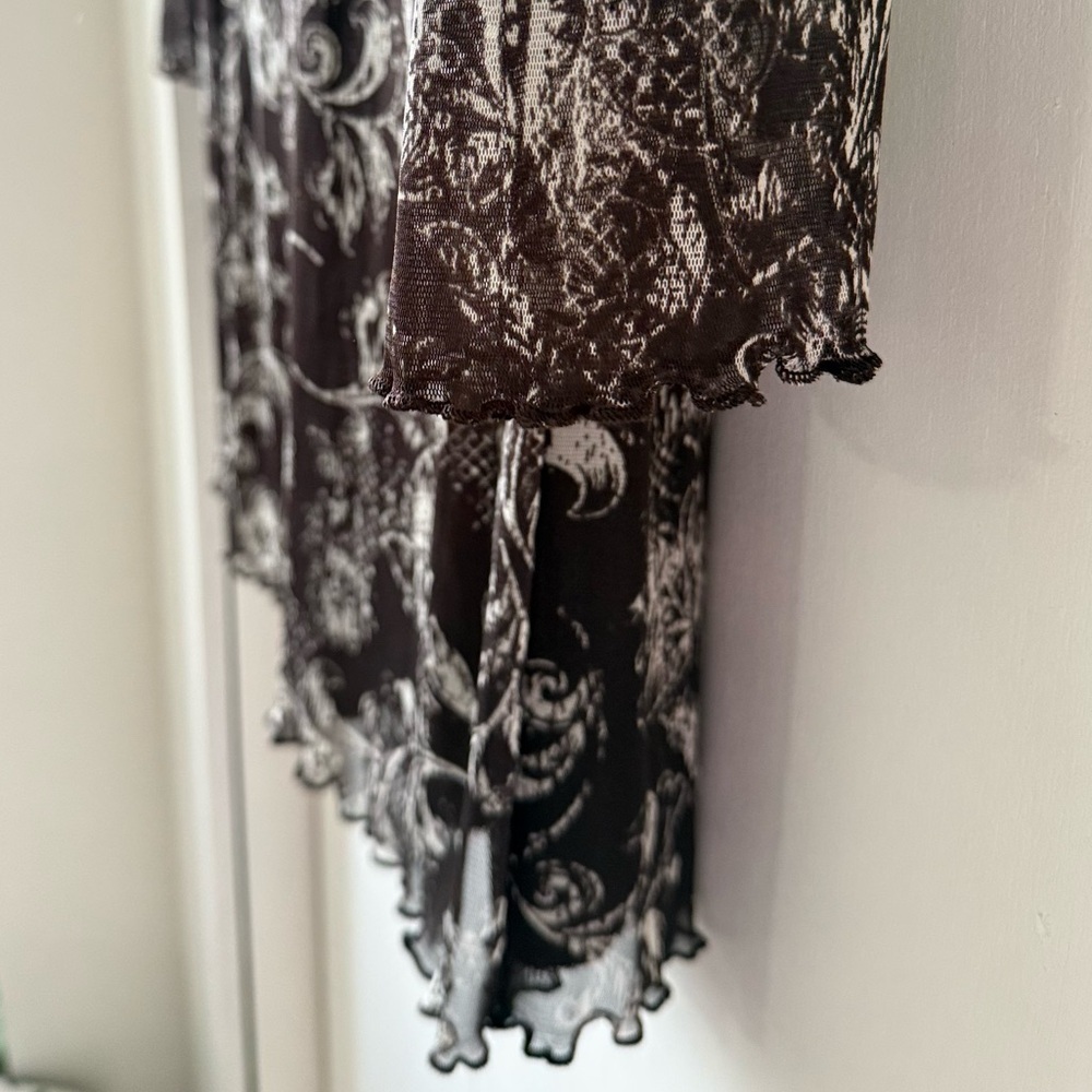 Brown and White Floral Mesh Mini Dress - Picture 7 of 10